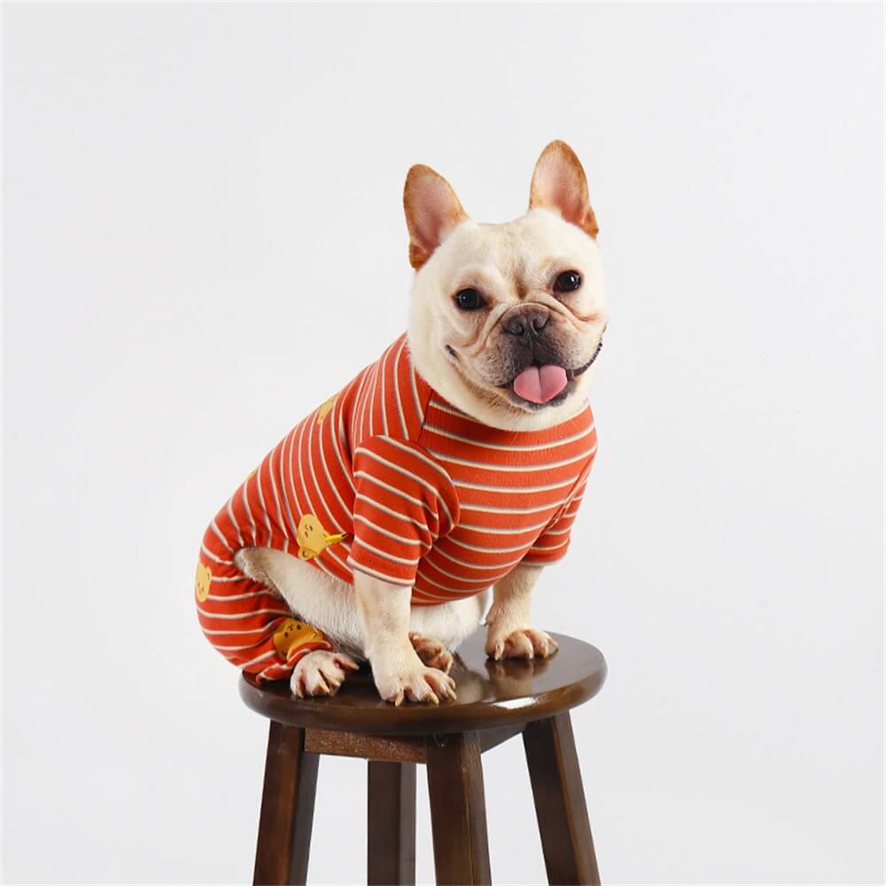 Pijama para perro a rayas con estampado de cara sonriente: ropa de dormir acogedora y adorable