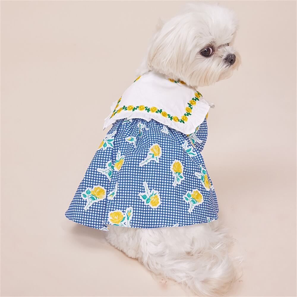 Geblümtes Gingham-Hundekleid