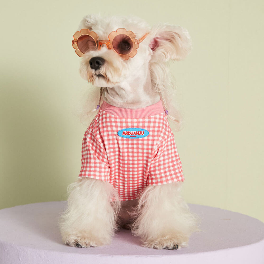 Ropa para perros, camiseta de moda a cuadros de color caramelo opcional multicolor de estilo fino de verano