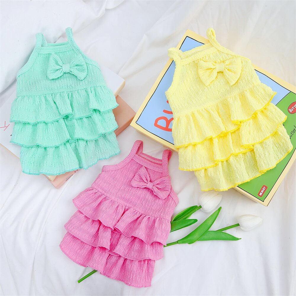 Adorable Ruffled Dog Dress with Bow - Perfect for Summer Outings