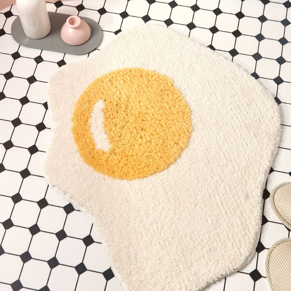 Fried Egg Shaggy Bath Mat Multi-Functional Decorative Non-Slip Home Rug