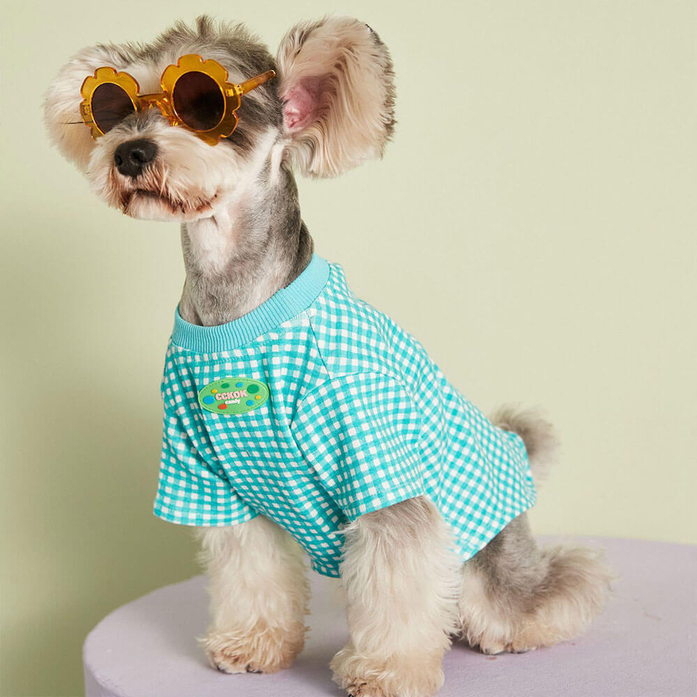 Ropa para perros, camiseta de moda a cuadros de color caramelo opcional multicolor de estilo fino de verano