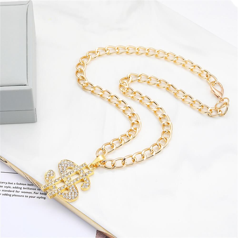 Pet dog gold chain dollar rhinestone alloy pendant necklace European and American trendy pet jewelry pendant