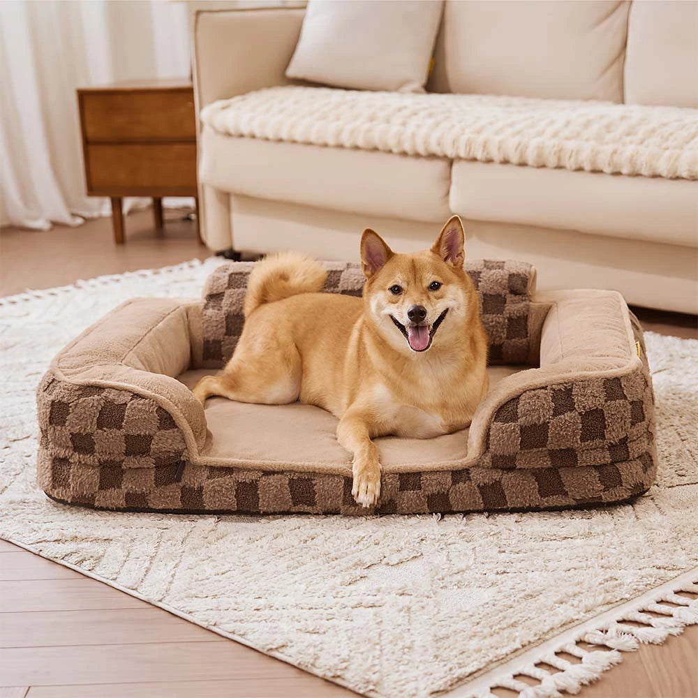 Checkered Fluffy Warm Washable Orthopedic Dog Bolster Bed – CloudNooki