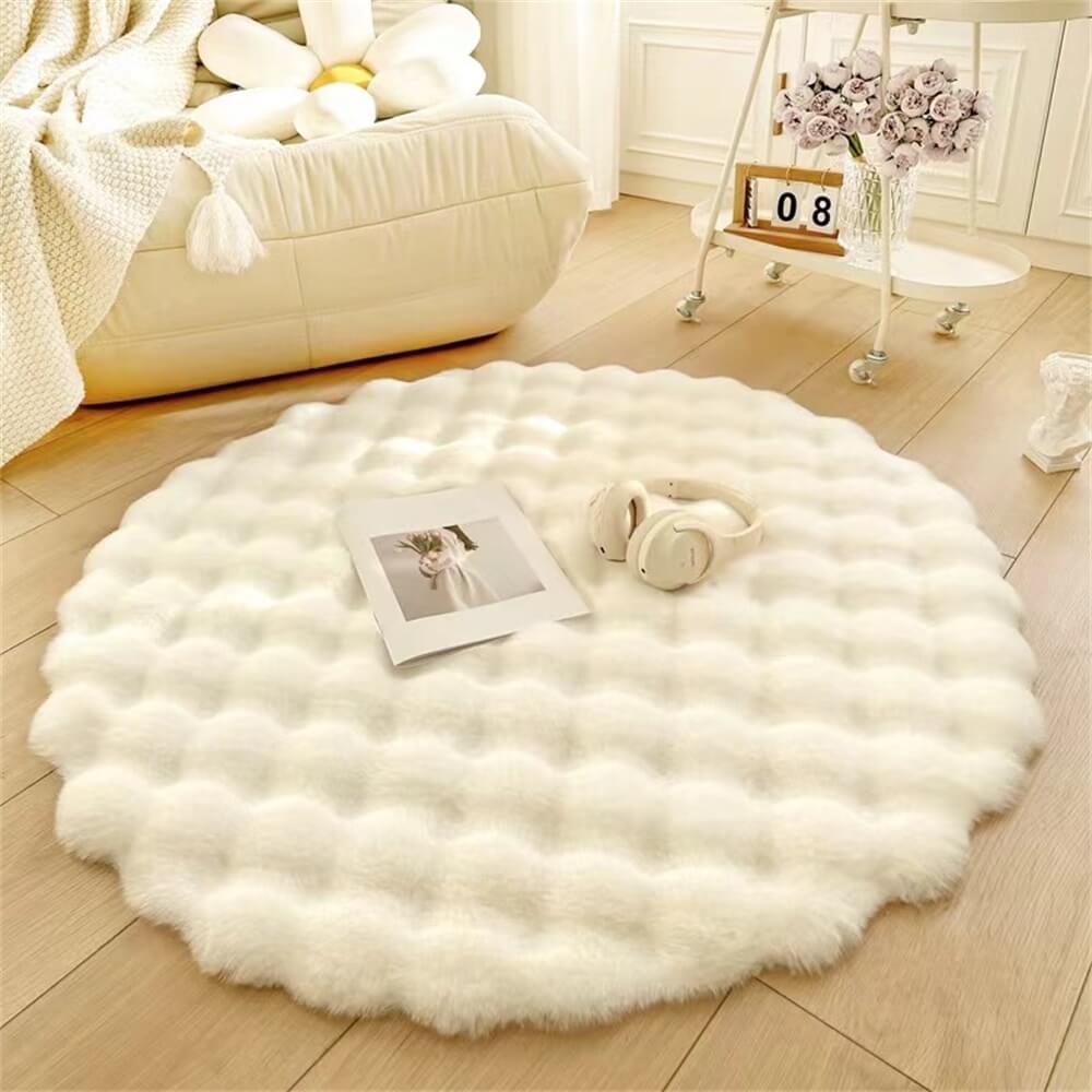 Tapis rond en peluche épais de style crémeux