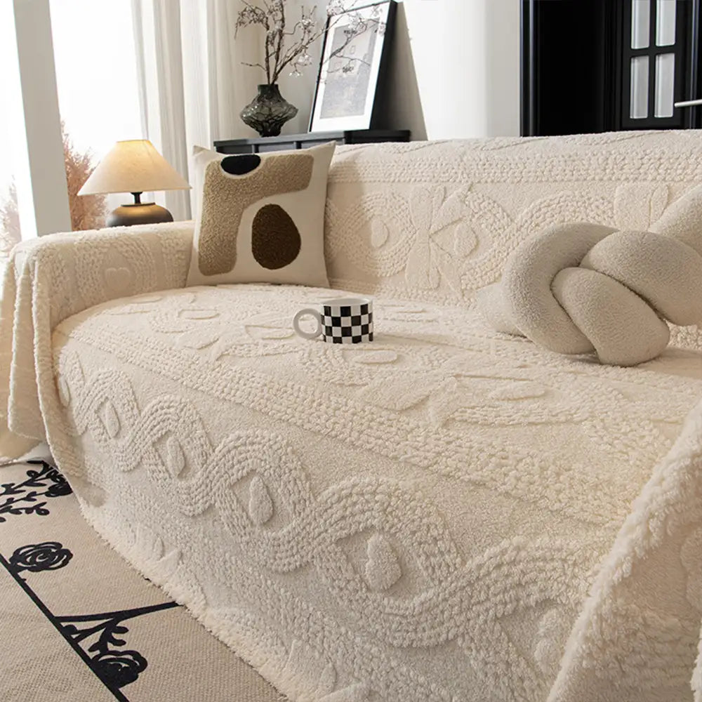 Bowknot Jacquard Plush Multifunctional Sofa Blanket Couch Cover
