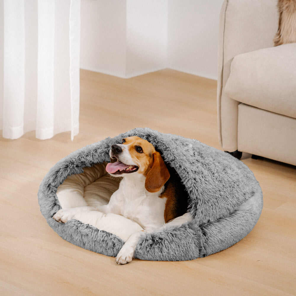 Calming Plush Semi-Enclosed Pet Nest Pita Bed For Dogs