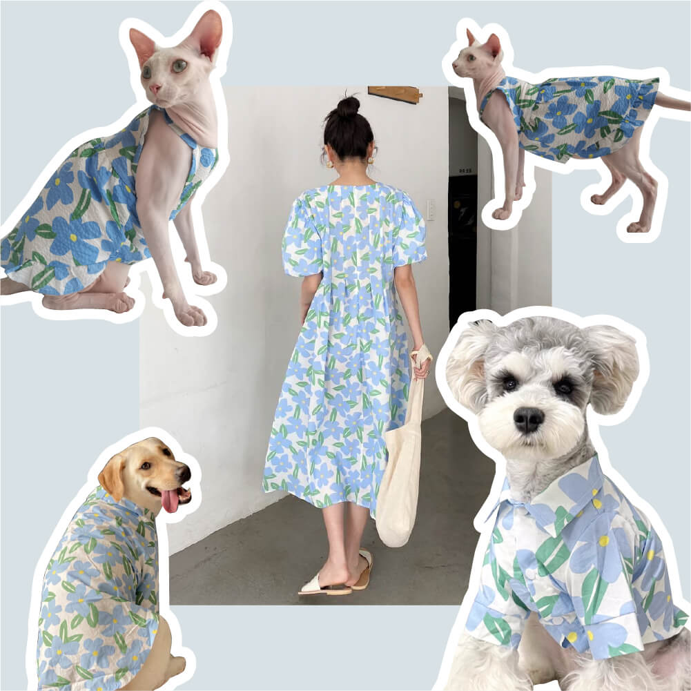 Charmante chemise florale pour animaux de compagnie et vêtements assortis du propriétaire