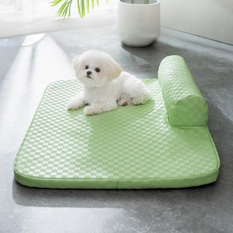 Lit pour animaux de compagnie en cuir damier lit pour chien orthopédique Anti-anxiété