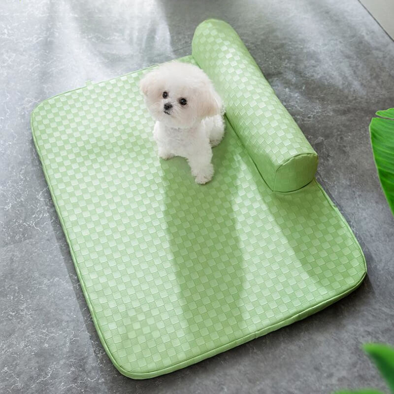 Cama para mascotas de cuero sintético con tablero de ajedrez, cama para perros resistente al agua y antiarañazos