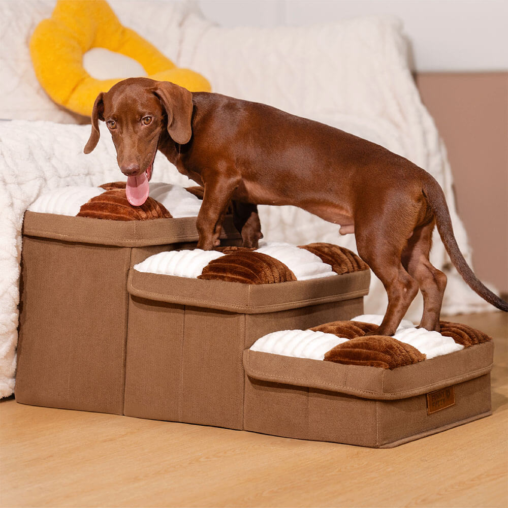 Escalier pour chien fabriqué à la main à carreaux en échiquier avec rangement - Multifonctionnel et pliable