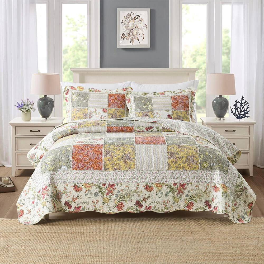 Juego de cama de edredón reversible de algodón con colcha suave y floral elegante