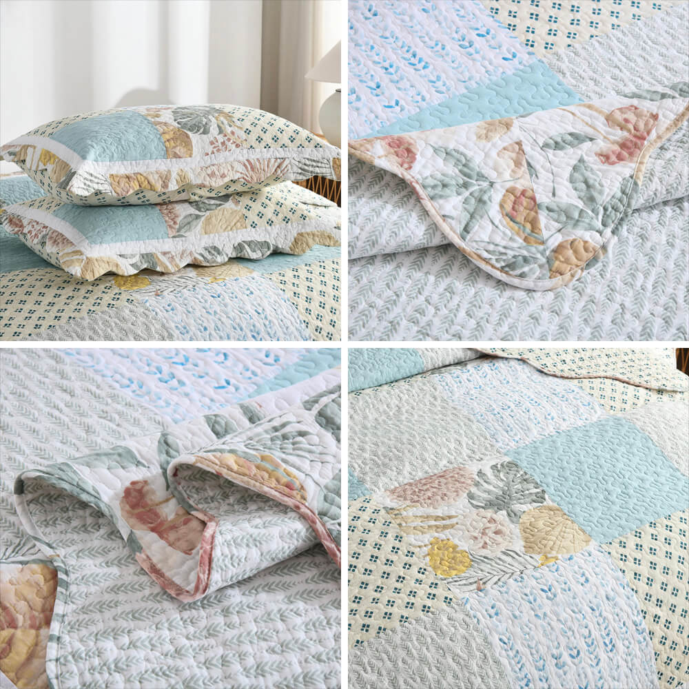 Chic Patchwork Floral Soft Bedspread Cotton Reversible Bed Sheet Set