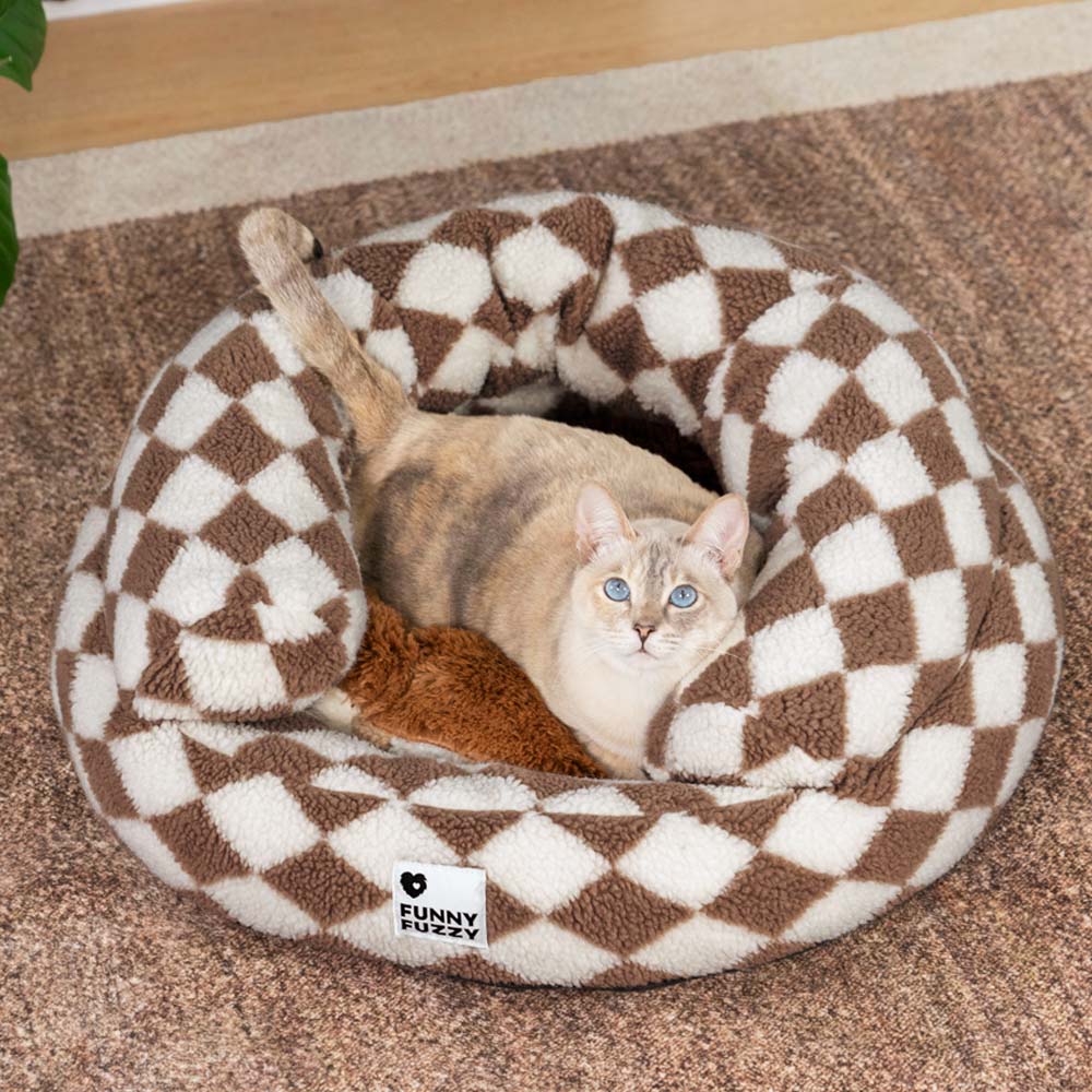 Classic Argyle Washable Bolster Donut Cat Bed - Cozy Haven