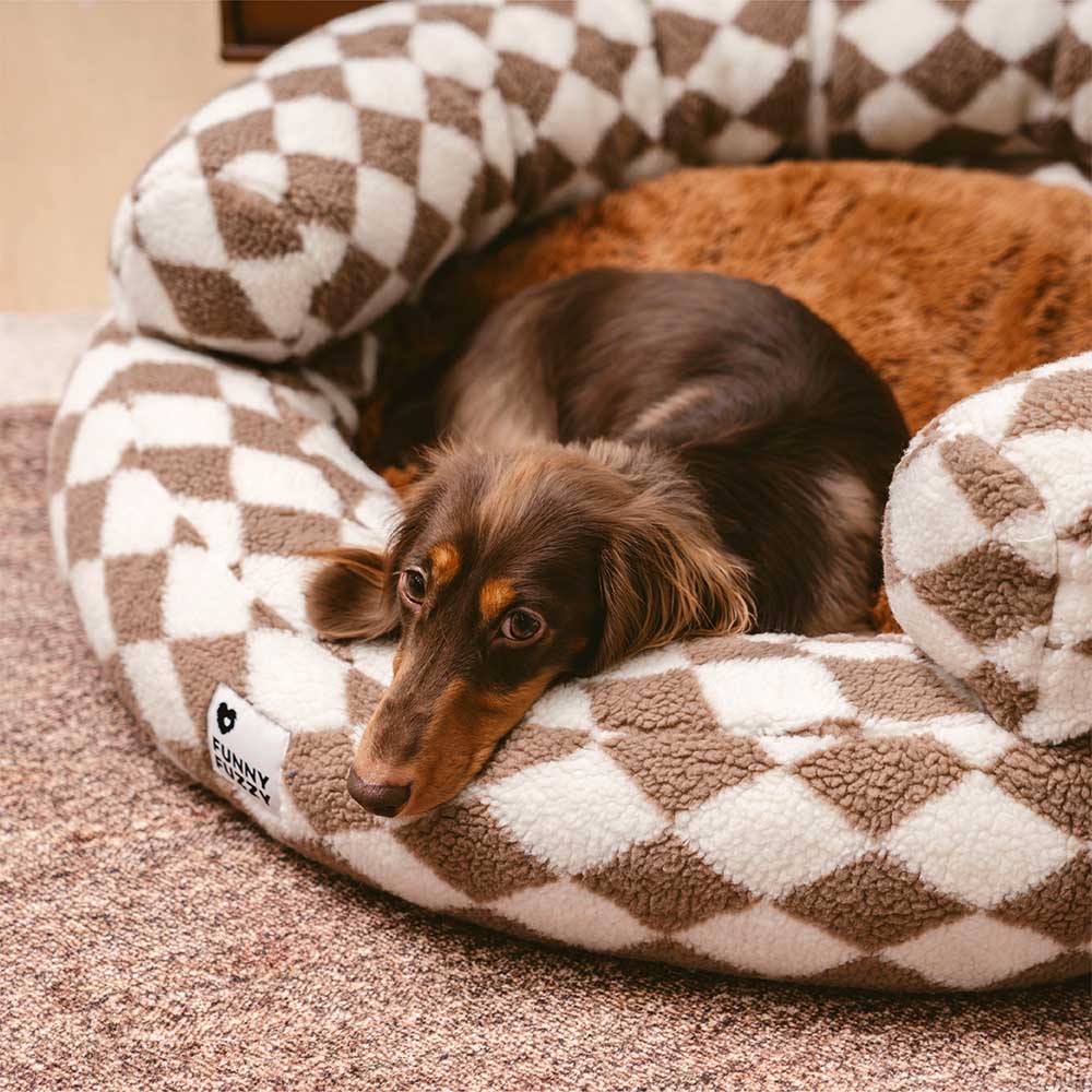 Klassisches, waschbares Donut-Hundebett mit Argyle-Muster – Cozy Haven