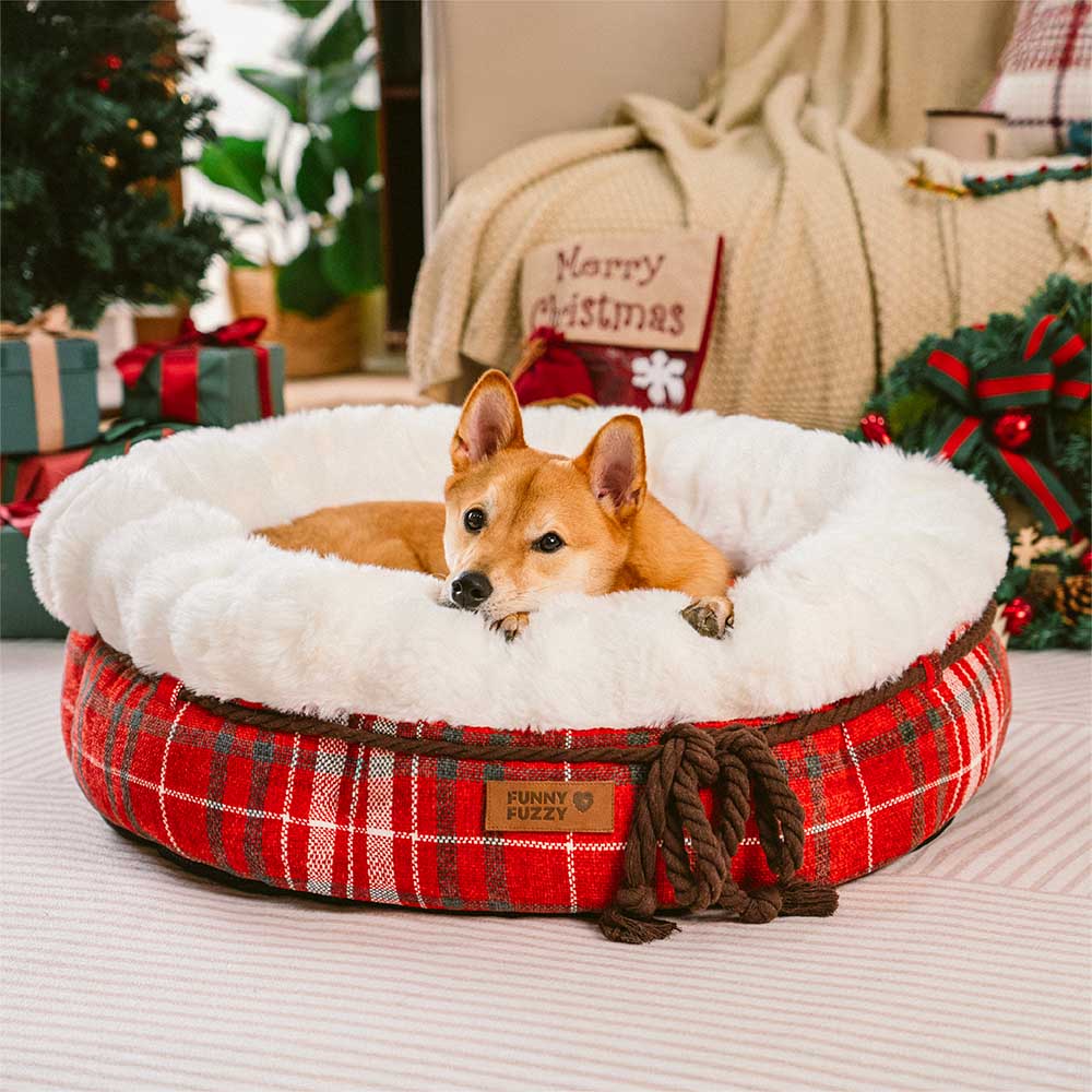 Classic Jacquard Plush Donut Dog Bed - Snuggle Den