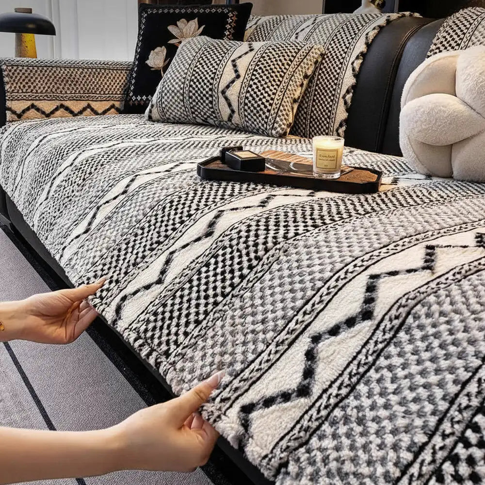 Classic Plaid Plush Scratch-Resistant Comfortable Non-Slip Couch Cover