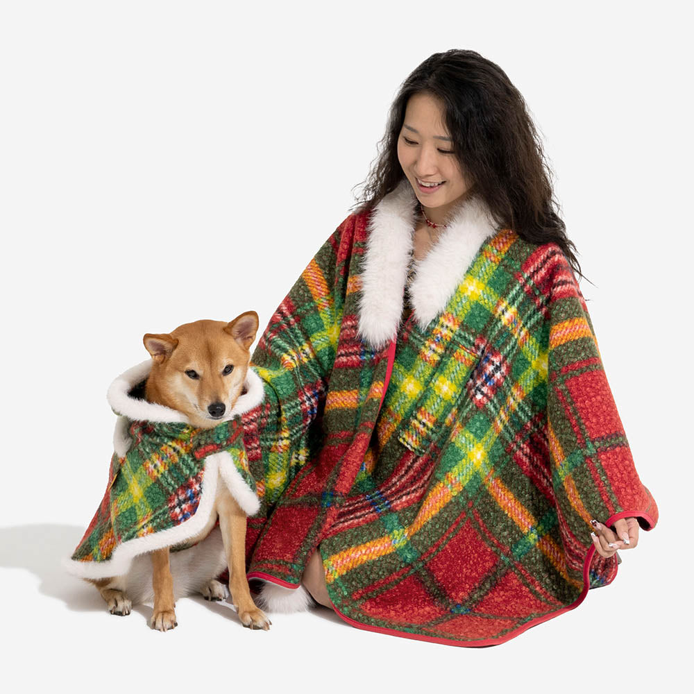 Classic Plaid Warmth Human & Dog Poncho - Festive Companions