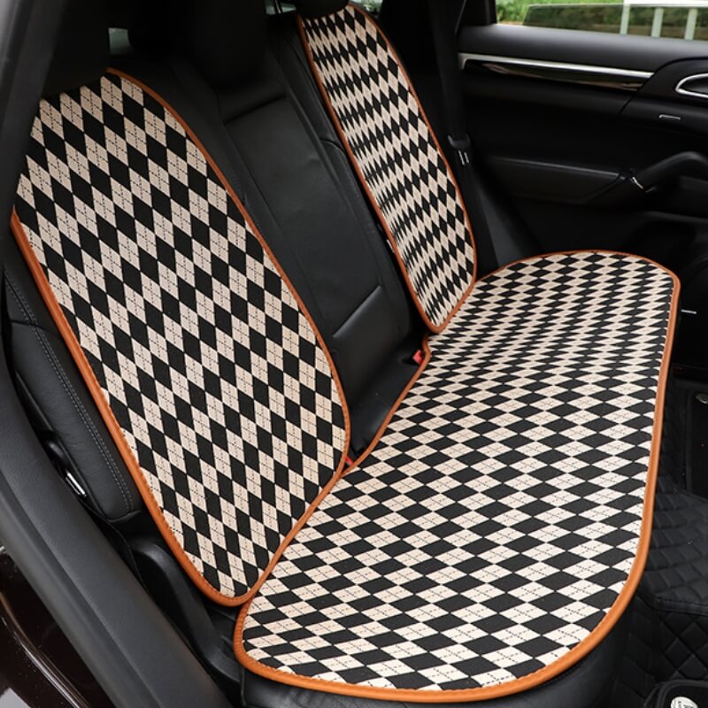 Classic Rhombus Color Matching Non-slip Front Car Seat Cover Full Set