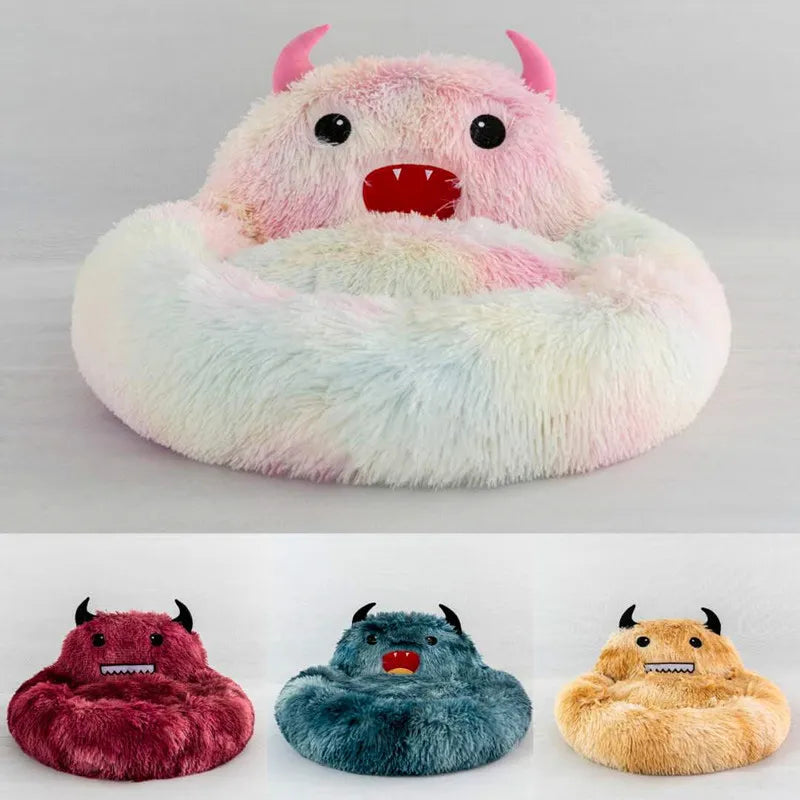 Lit pour chat et chien en peluche monstre coloré et apaisant