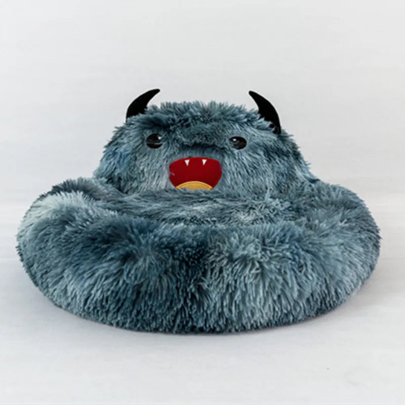 Lit pour chat et chien en peluche monstre coloré et apaisant