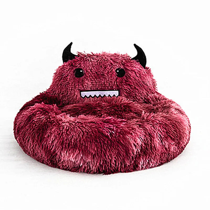 Lit pour chat et chien en peluche monstre coloré et apaisant