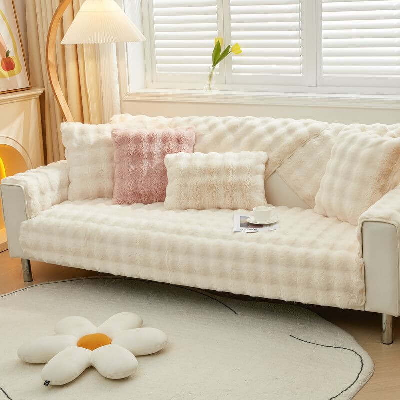 Cozy Plush Solid Colour Non-slip Couch Cover