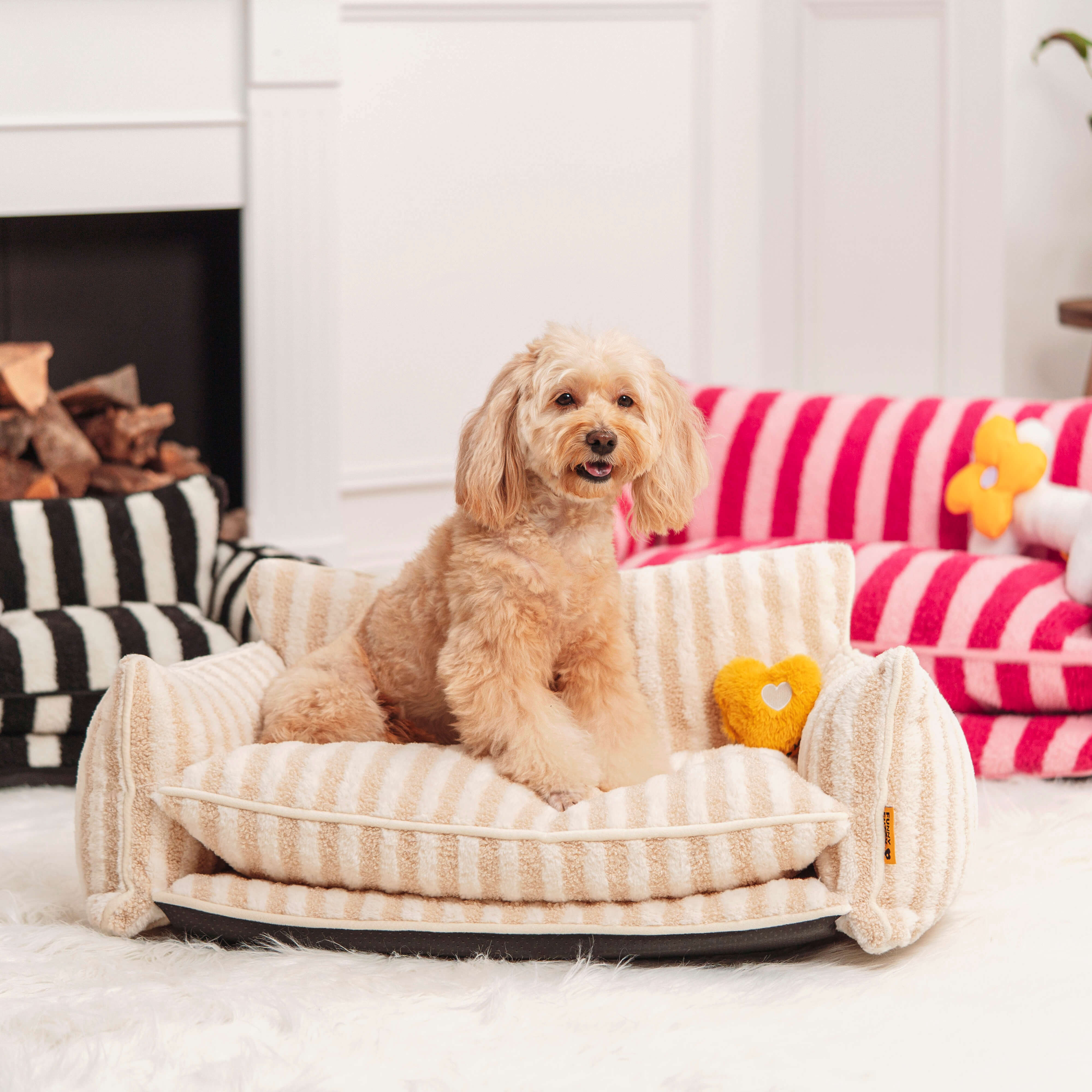 Canapé-lit double couche en fausse laine d'agneau à rayures pour chien et chat