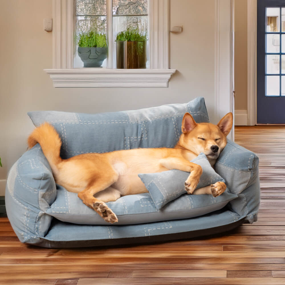 Sofá cama para perros estilo patchwork de mezclilla de doble capa para mascotas