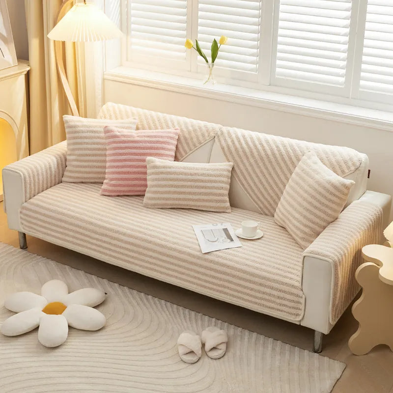 Double Warmth Comfort Striped Anti-slip Couch Cover