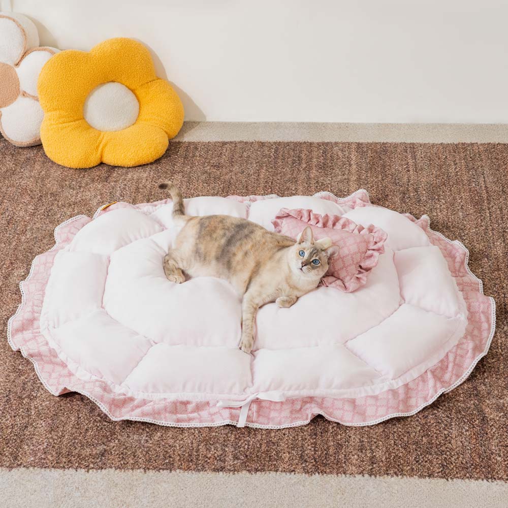 Drawstring Washable Multifunctional Round Cat Bed Mat - Floral Night Napper