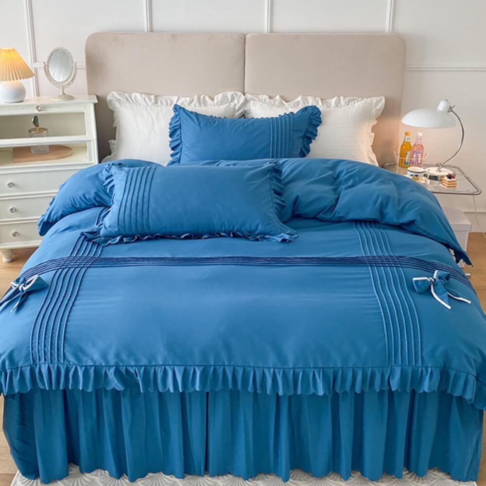 Elegant Bow-Decorated Milk Velvet Comfort Bed Sheet Set with Bed Skirt