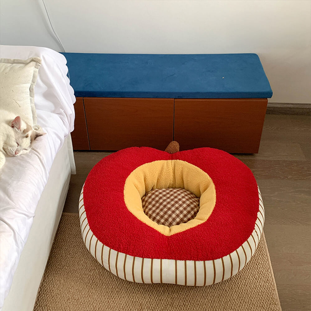 Apple Shaped Soft Plush Washable Cozy Dog & Cat Bed