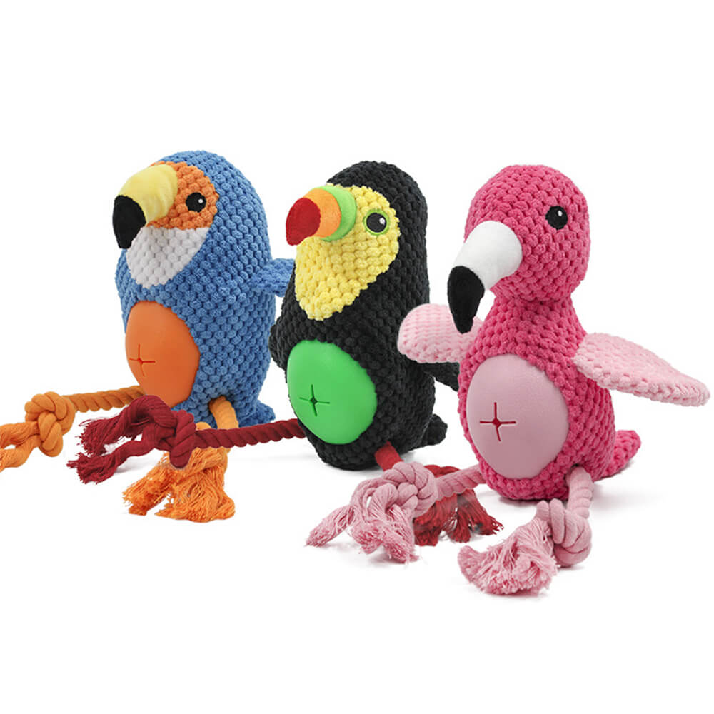 Flamingo Parrot Interactive Durable Rope Chew Dog Toy