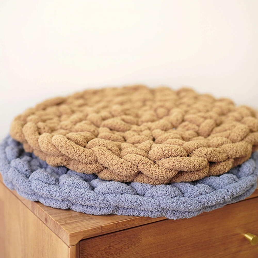 Tapis de lit rond doux pour animaux de compagnie en tricot épais tissé à la main