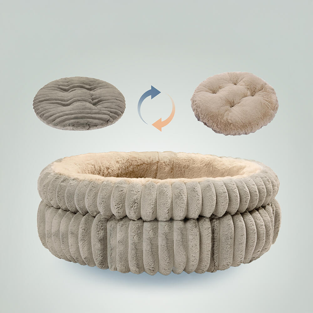 Lit rond minimaliste en velours de lait chaud pour chien et chat en fausse fourrure de lapin