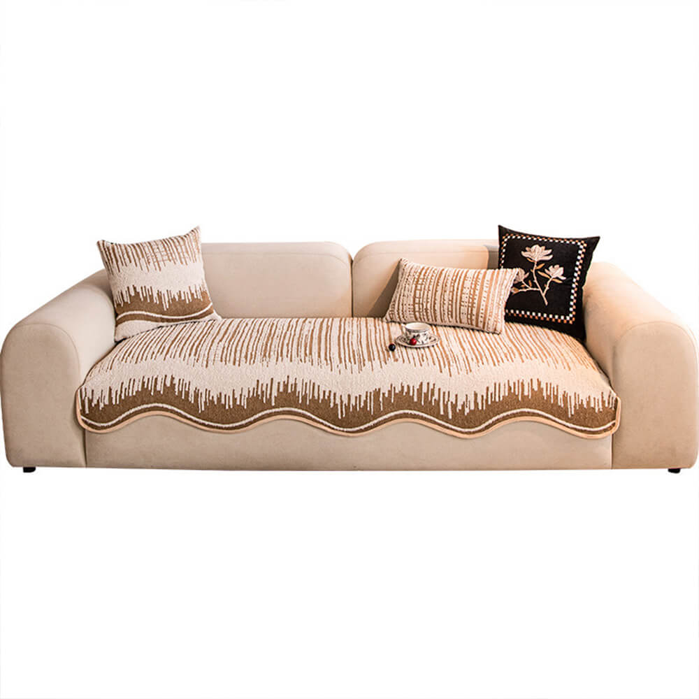 Modern Abstract Lines Plush Couch Cover with Wavy Edges