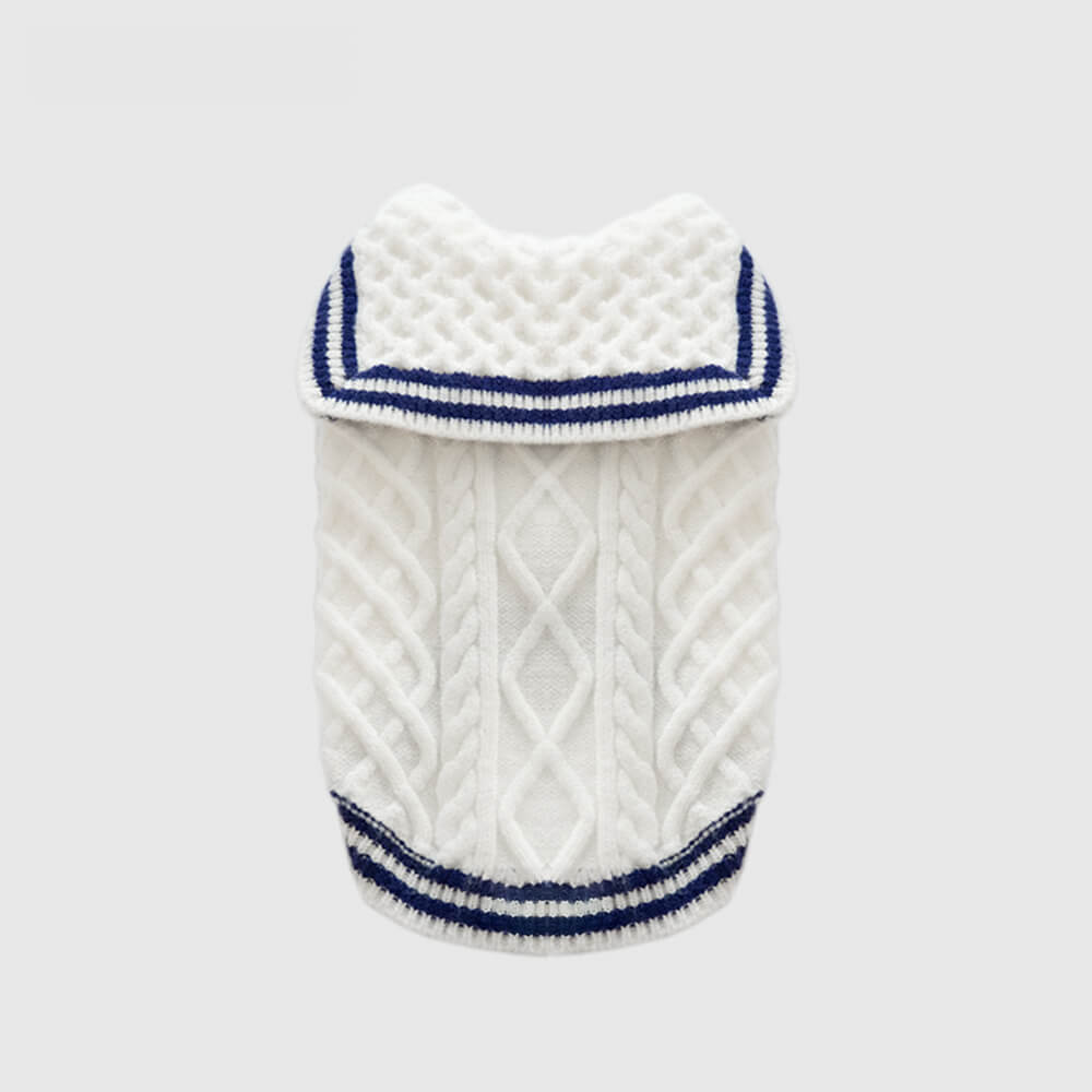 Gestreifter Hundestrickpullover im Polo-Stil im maritimen Marine-Stil