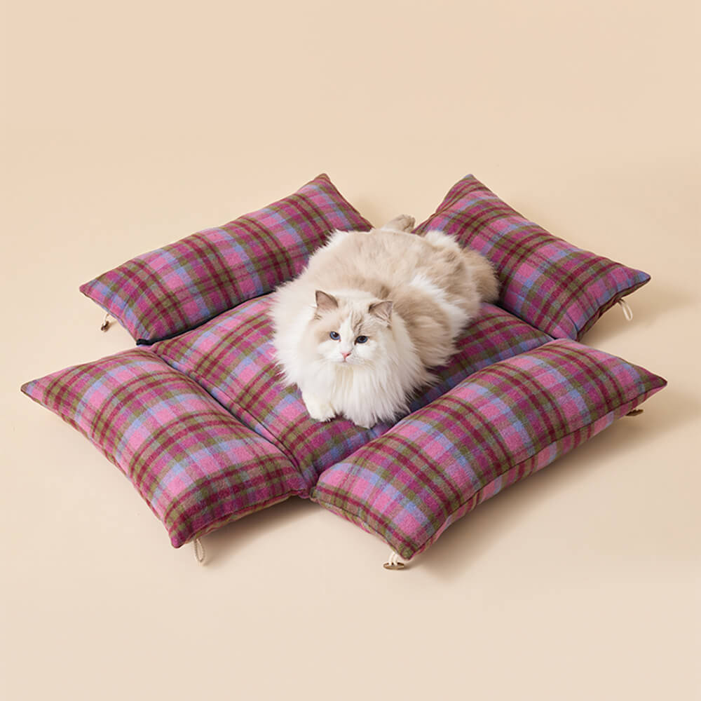 Plaid Expandable Soft Reversible With Horn Button Dog & Cat Bed