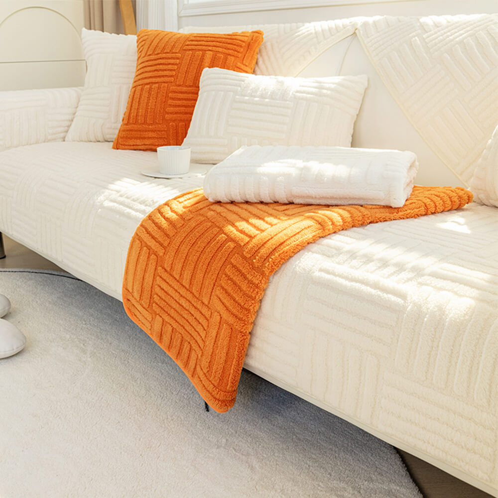 Striped Textured Plush Non-slip Couch Cover