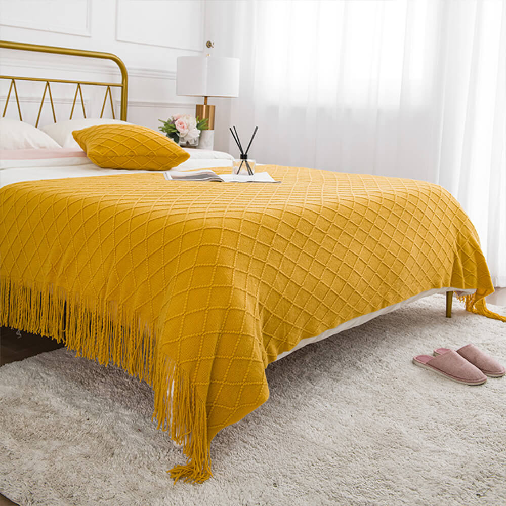 Stylish Tassel Knitted Sofa Blanket Decorative Home Throw