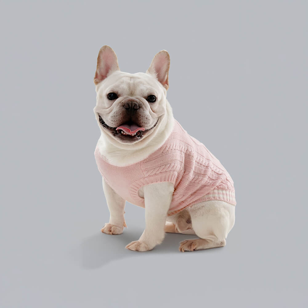 Trendiger, dehnbarer, warmer Argyle-Strickpullover mit V-Ausschnitt für Hunde und Katzen