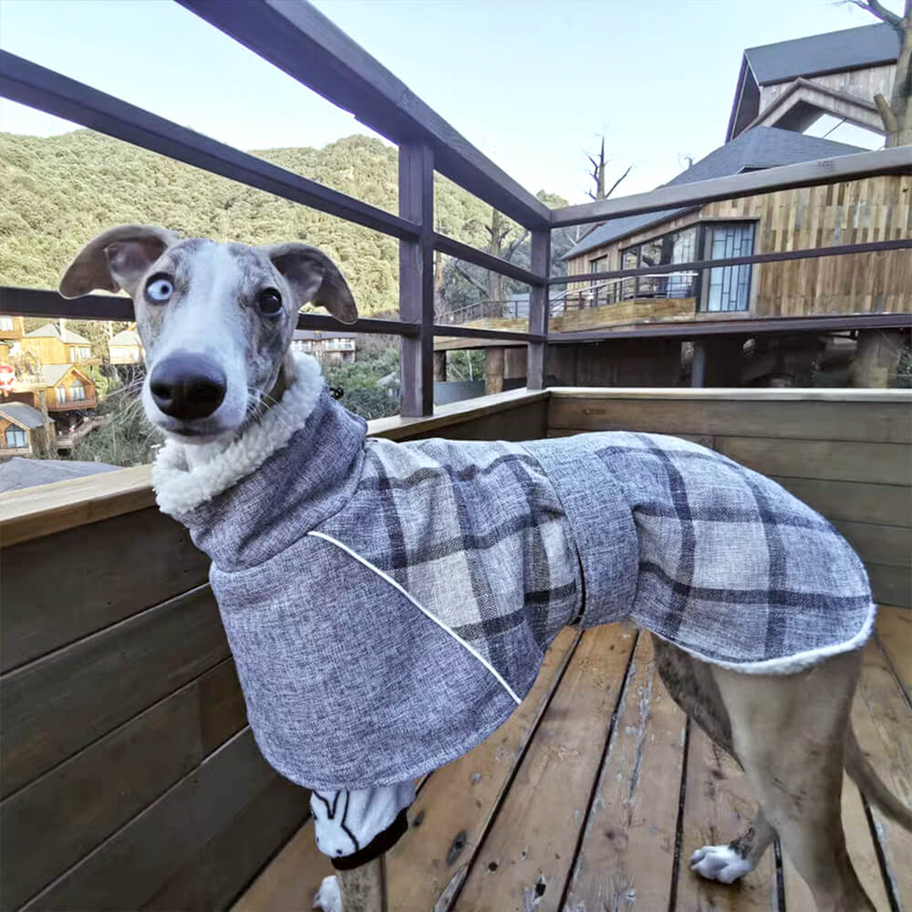 Warme, karierte, verstellbare Rollkragen-Hundejacke aus Fleece