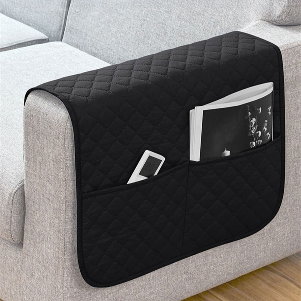 Waterproof Quilted Sofa Armrest Cover with Pockets