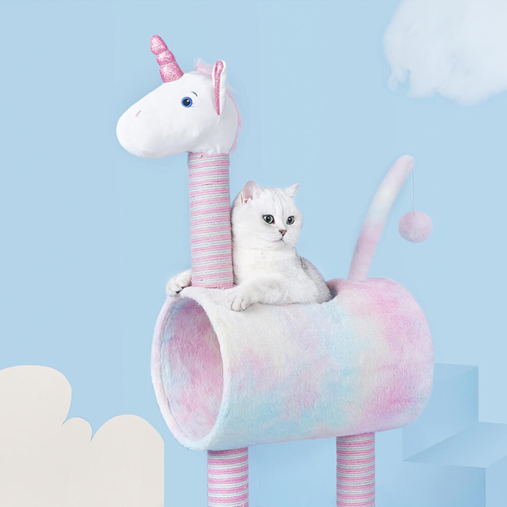 Whimsical Unicorn Multi-Functional Cat House and Scratching Tower Cat Tree