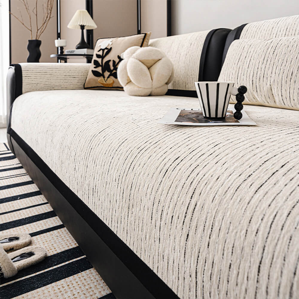 Modern French Striped Chenille Couch Cover