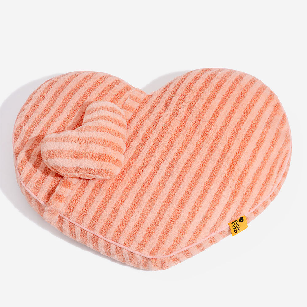 Cama para perros y gatos con forma de corazón de peluche, esponjosa y calmante con almohada