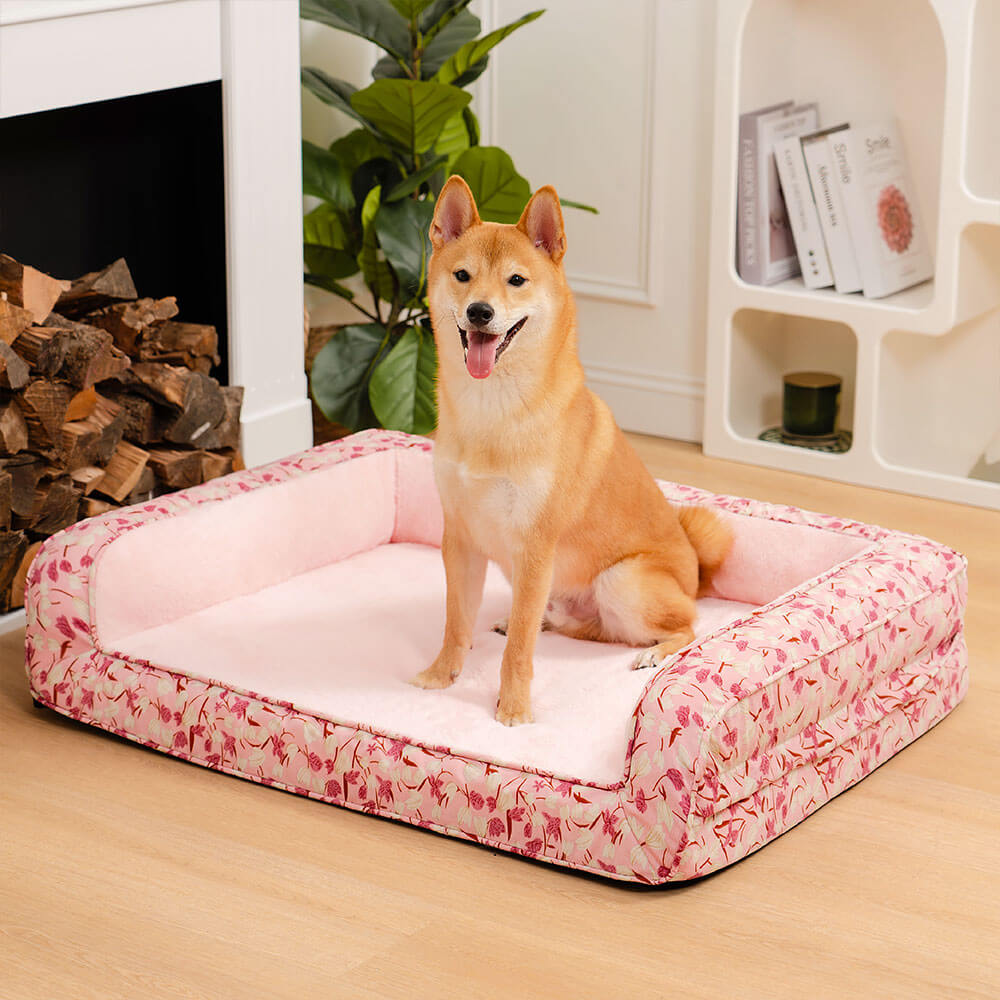 Sofá cama ortopédico para perros con soporte completo de terciopelo romántico para jardín