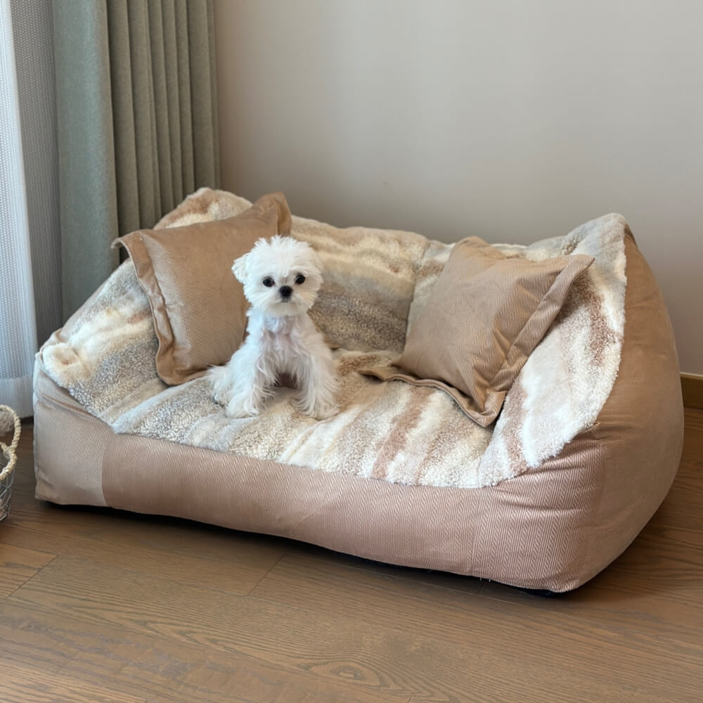 Fashion Color Block Polar Fleece Dog Sofa Bed