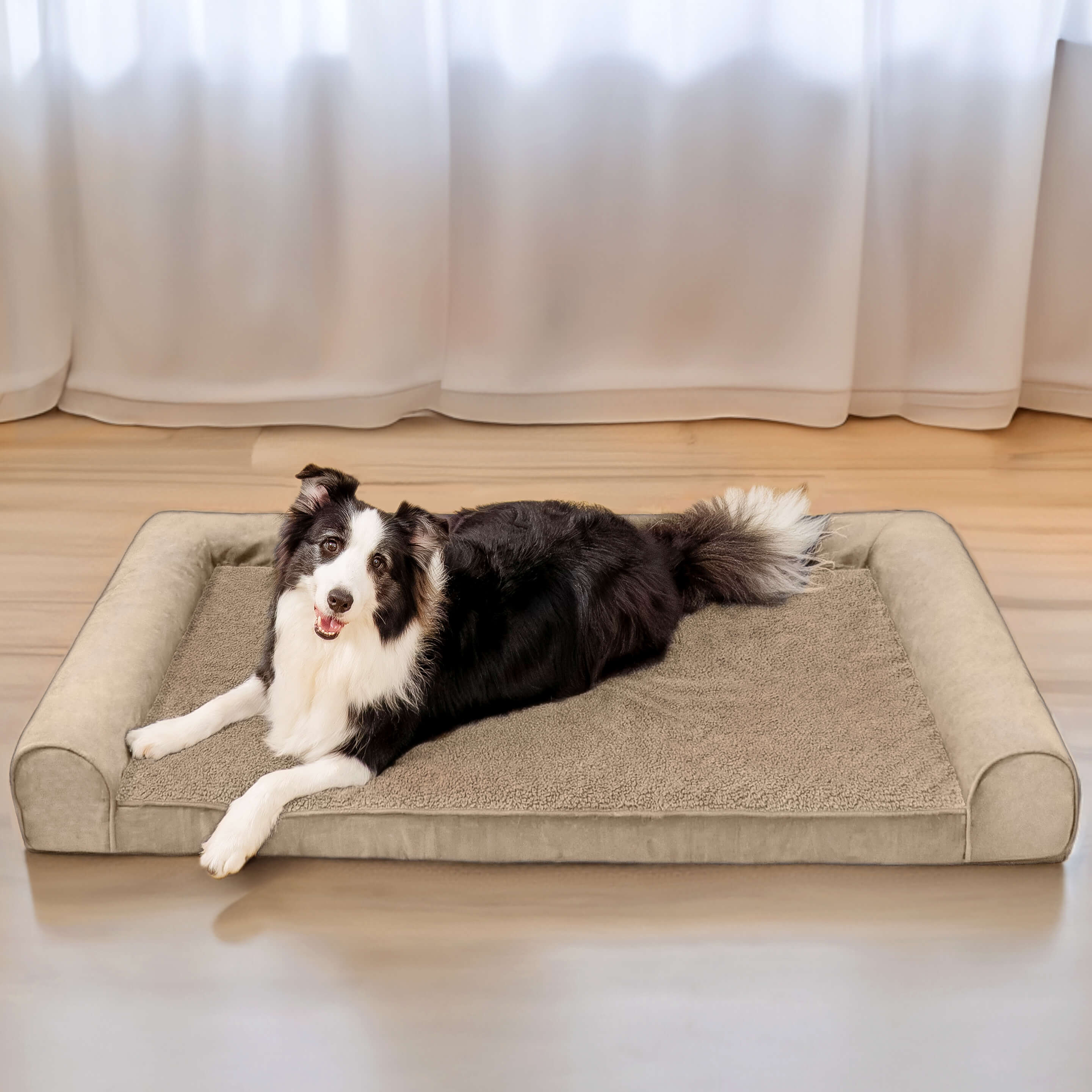 <tc>Cama ortopédica para perros de gran soporte en ante de lana sintética</tc>